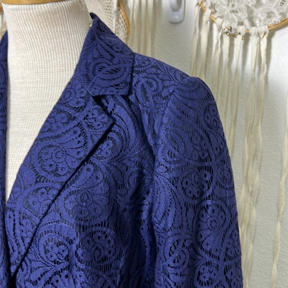 Trina Turk Blue Lace Single Button Closure Blazer Size 2 - Picture 4 of 10
